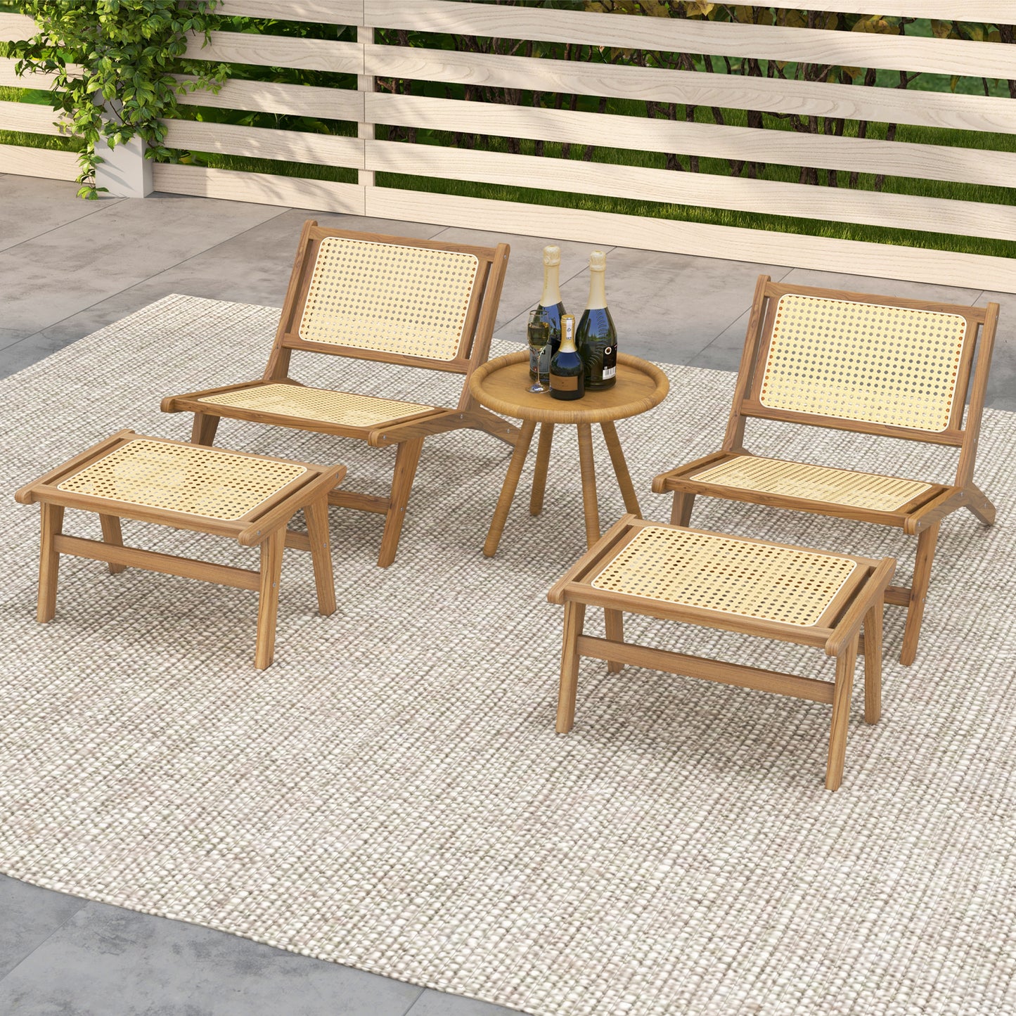 Mid Century Modern Accent Chair Farmhouse Handwoven Rattan Chair with Ottoman