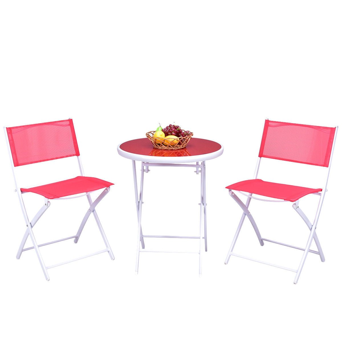 3 Pieces Patio Folding Bistro Set for Balcony or Outdoor Space-Red