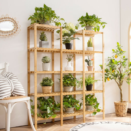 5 Tier 12 Potted Multifunctional Bamboo Shelf Flower Plant Display Stand