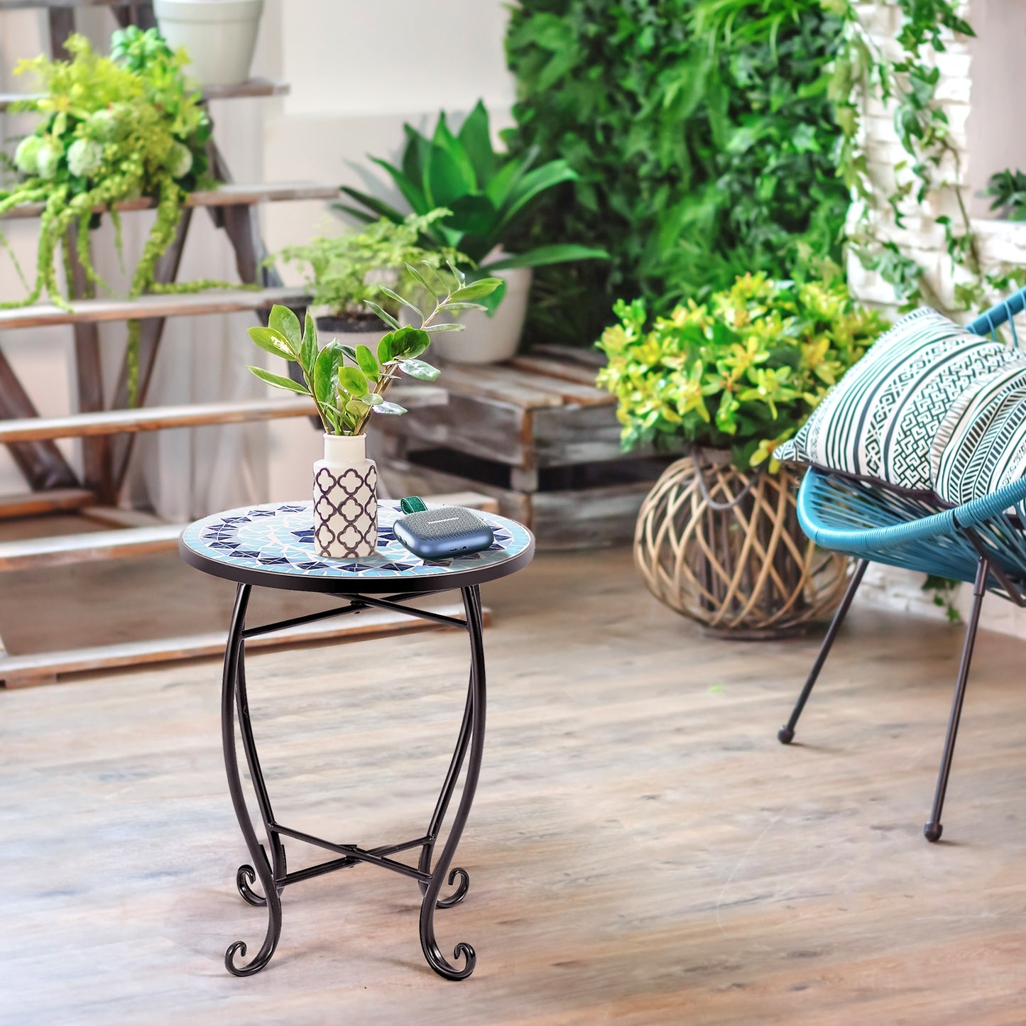 Outdoor Indoor Steel Accent Plant Stand Cobalt Table-Blue