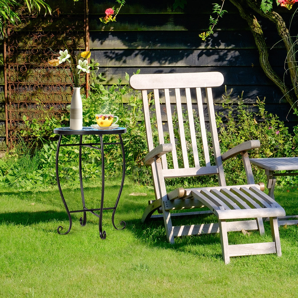 Outdoor Indoor Steel Accent Plant Stand Cobalt Table-Blue