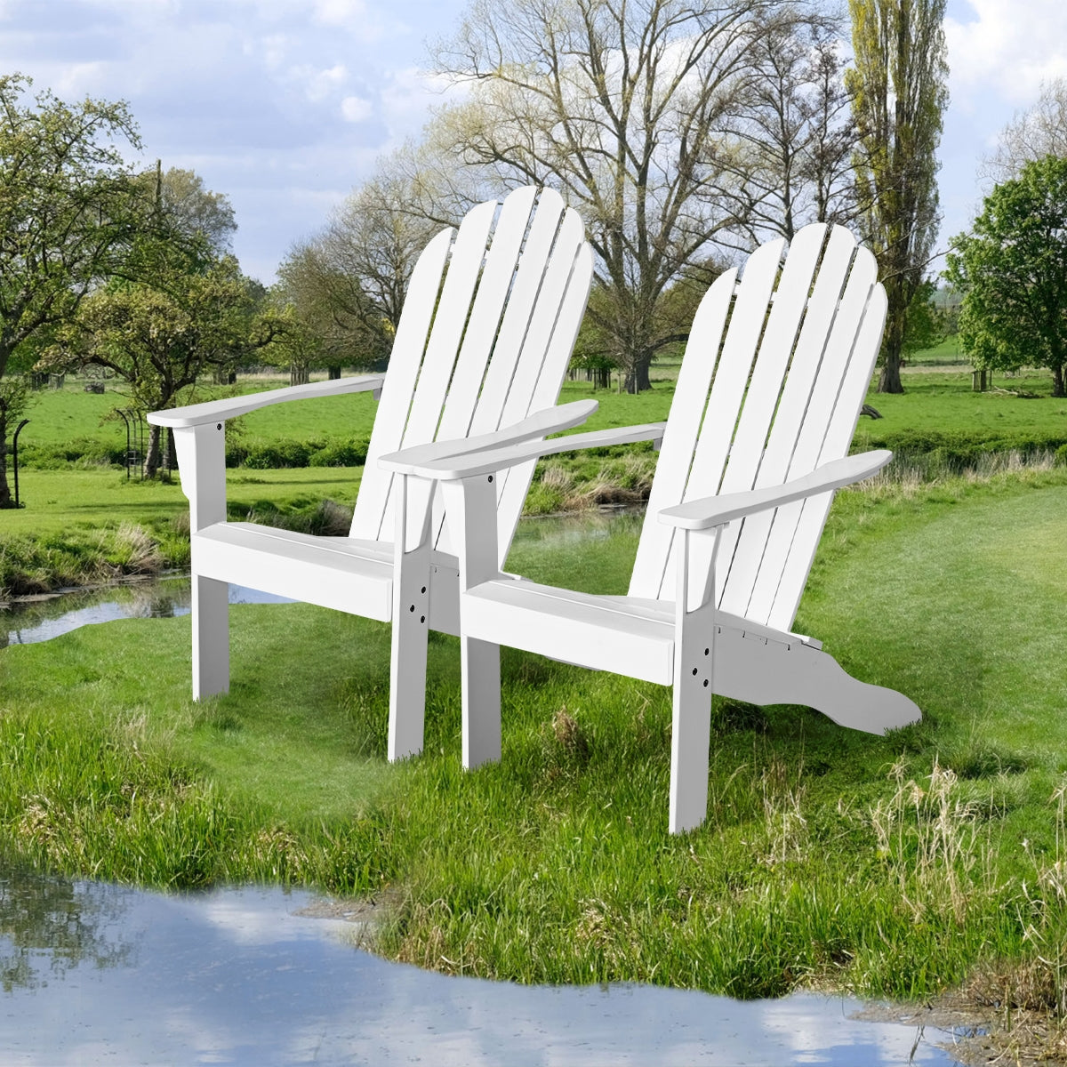 Acacia Wood Outdoor Adirondack Chair with Ergonomic Design-White