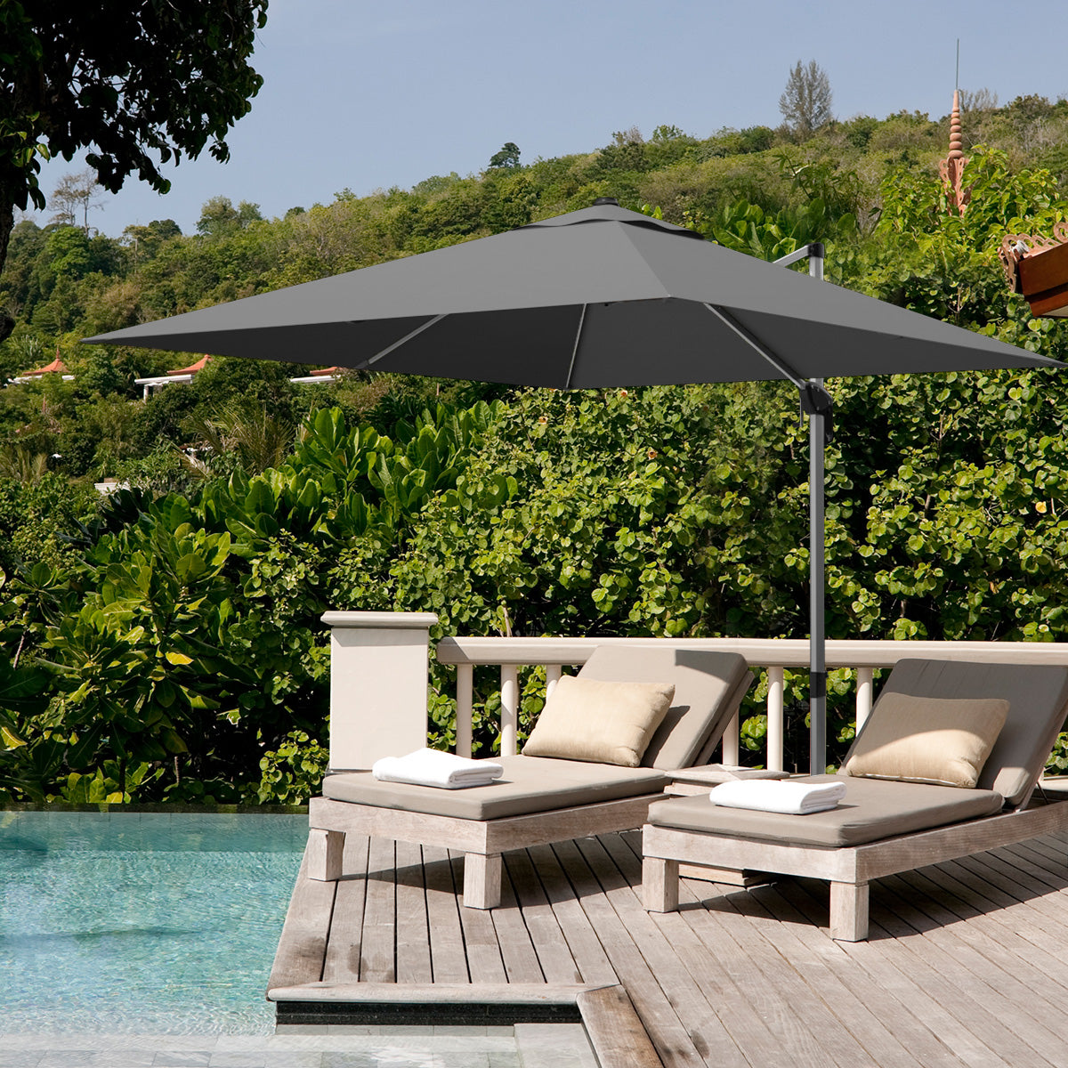 10 Feet 360° Tilt Aluminum Square Patio Umbrella without Weight Base-Gray