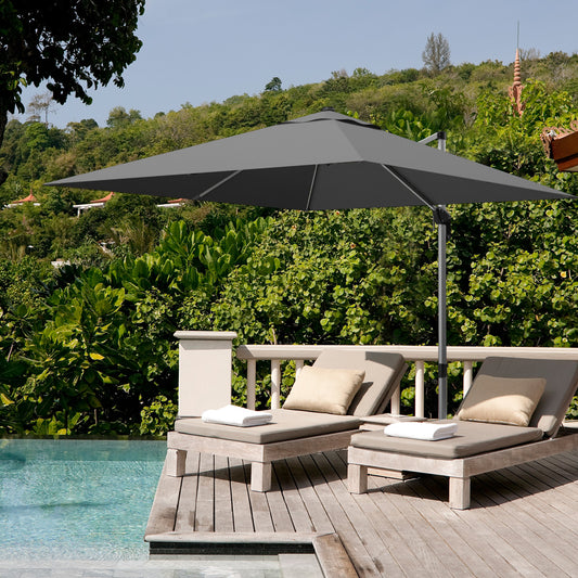 10 Feet 360° Tilt Aluminum Square Patio Umbrella without Weight Base-Gray