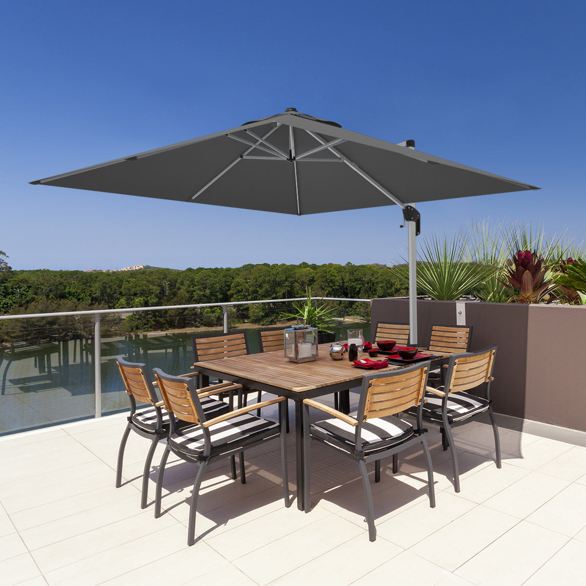 10 Feet 360° Tilt Aluminum Square Patio Umbrella without Weight Base-Gray