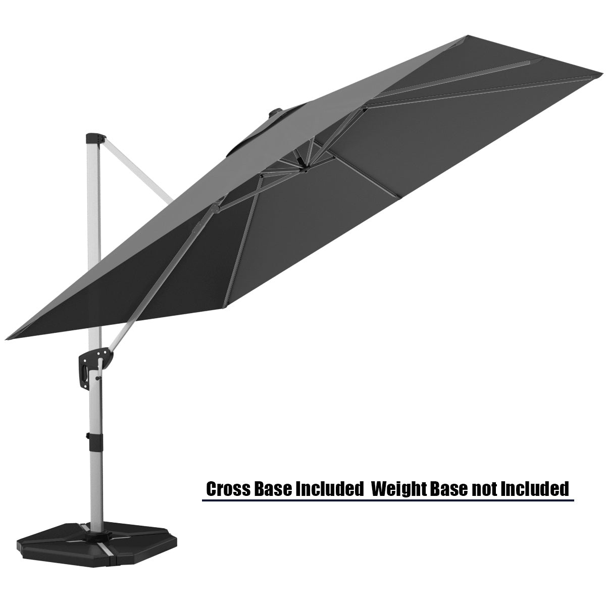 10 Feet 360° Tilt Aluminum Square Patio Umbrella without Weight Base-Gray