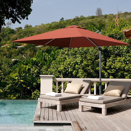 10 ft 360 Degree Tilt Aluminum Square Patio Offset Cantilever Umbrella without Weight Base-Brick red