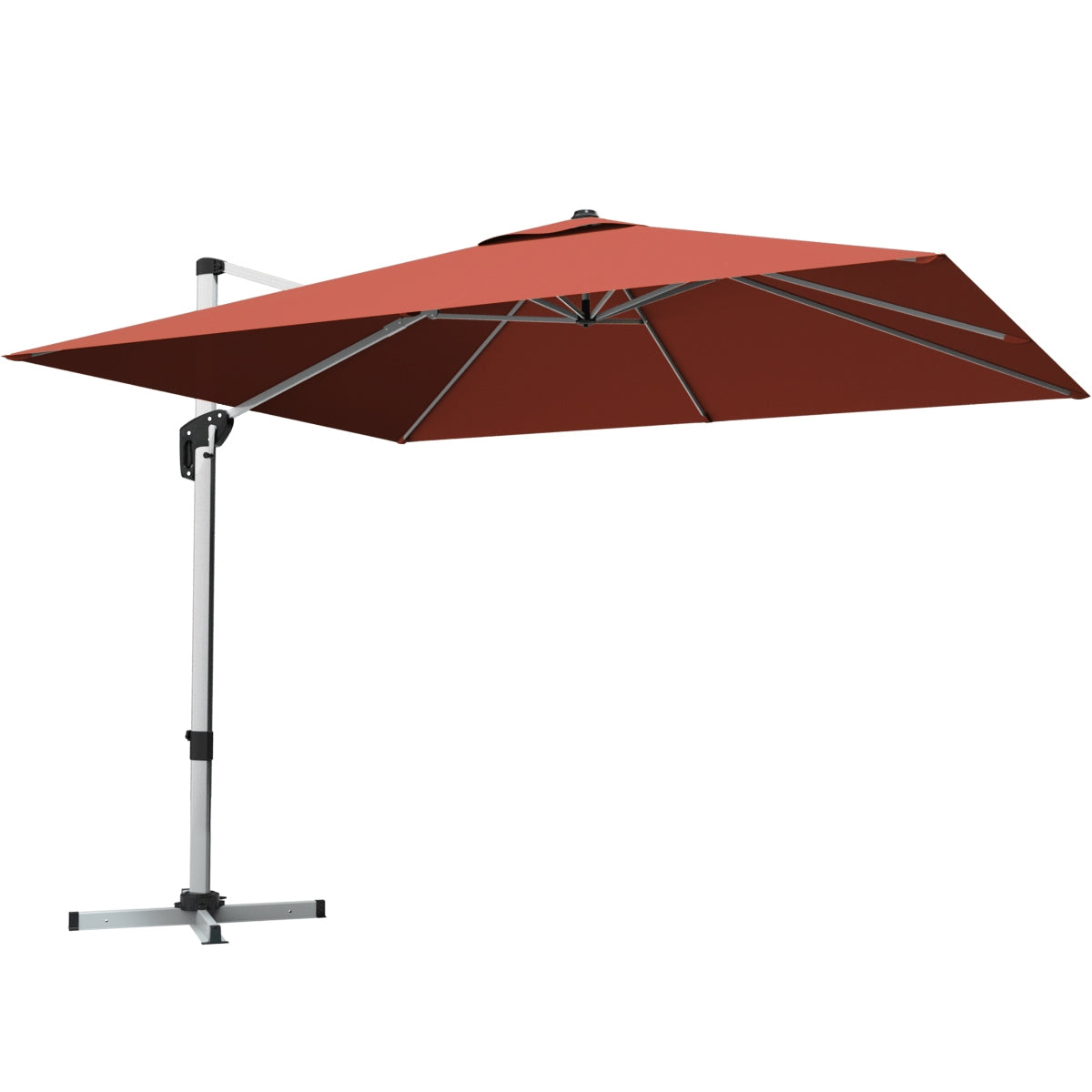 10 ft 360 Degree Tilt Aluminum Square Patio Offset Cantilever Umbrella without Weight Base-Brick red