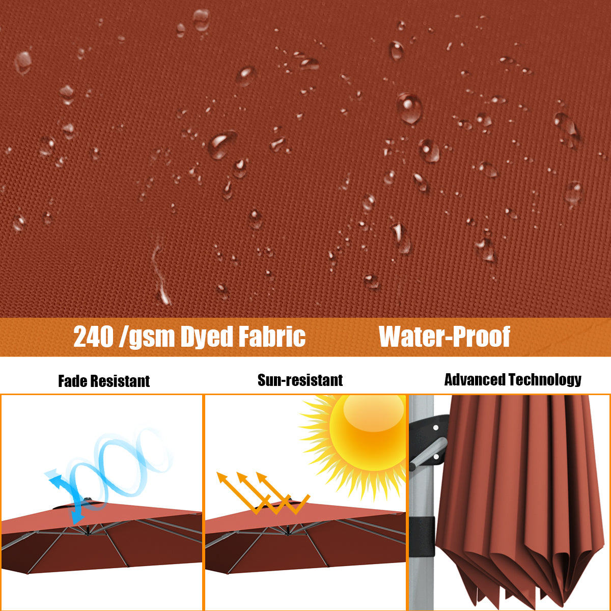 10 ft 360 Degree Tilt Aluminum Square Patio Offset Cantilever Umbrella without Weight Base-Brick red
