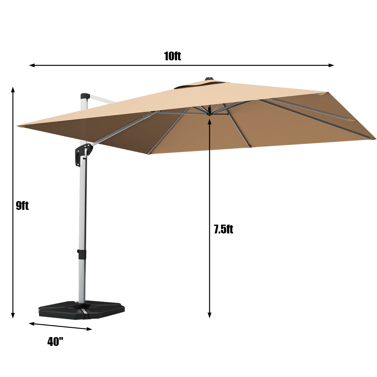 10 ft 360 Degree Tilt Aluminum Square Patio Offset Cantilever Umbrella without Weight Base-Beige