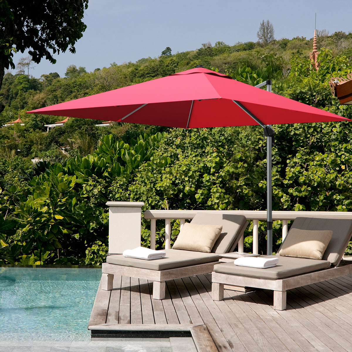 10 ft 360 Degree Tilt Aluminum Square Patio Offset Cantilever Umbrella without Weight Base-Burgundy