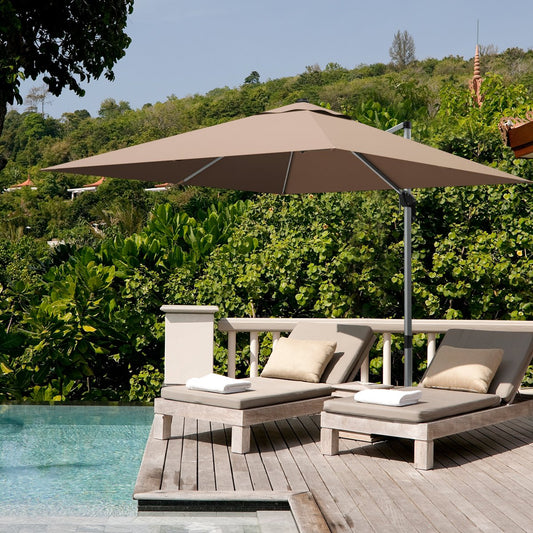 10 ft 360 Degree Tilt Aluminum Square Patio Offset Cantilever Umbrella without Weight Base-Tan