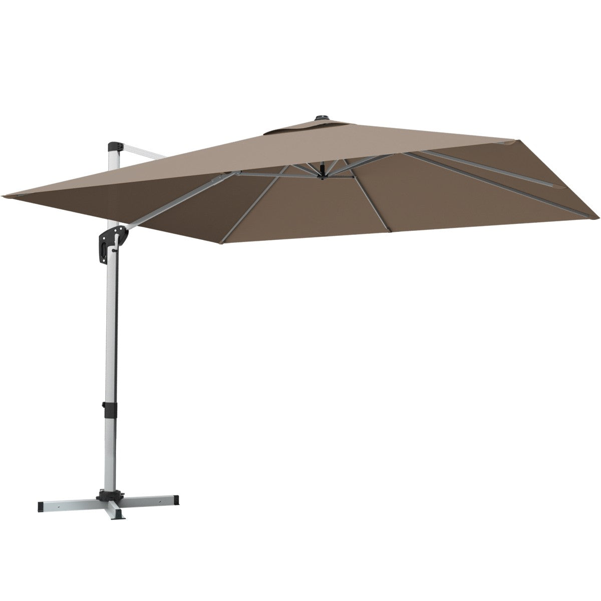 10 ft 360 Degree Tilt Aluminum Square Patio Offset Cantilever Umbrella without Weight Base-Tan