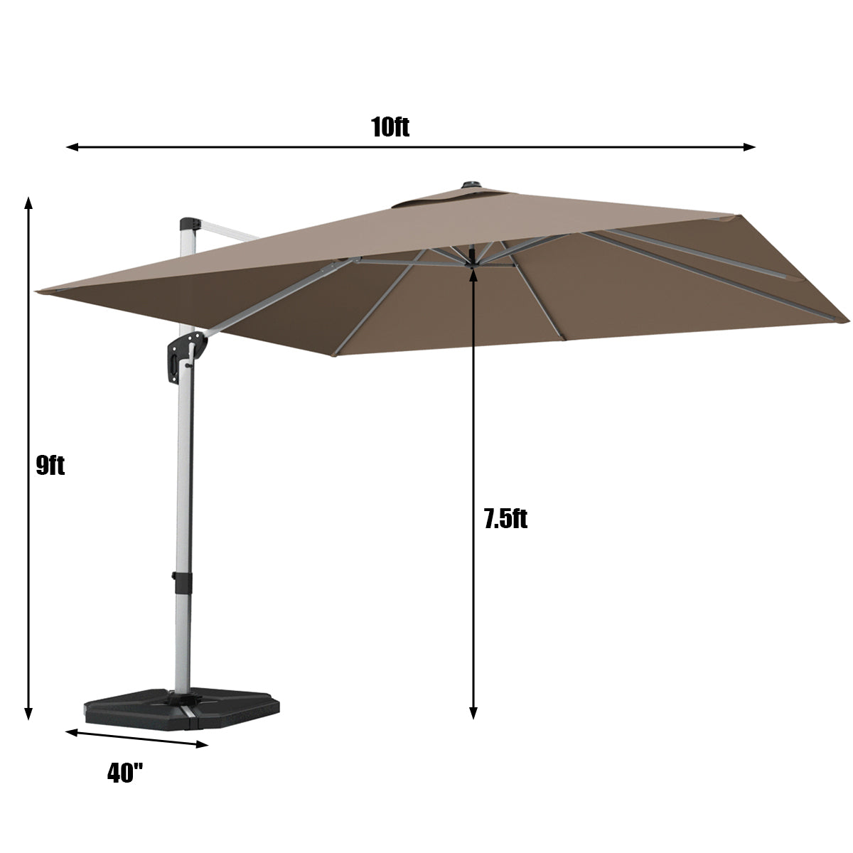 10 ft 360 Degree Tilt Aluminum Square Patio Offset Cantilever Umbrella without Weight Base-Tan