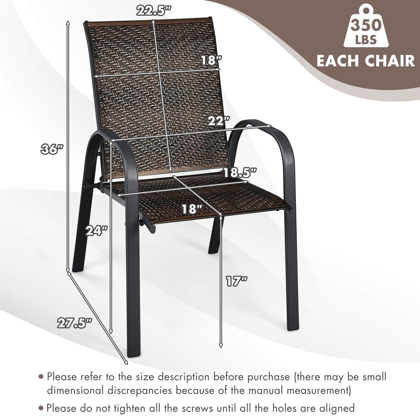 Set of 6 Outdoor PE Wicker Stackable Chairs with Sturdy Steel Frame-Brown