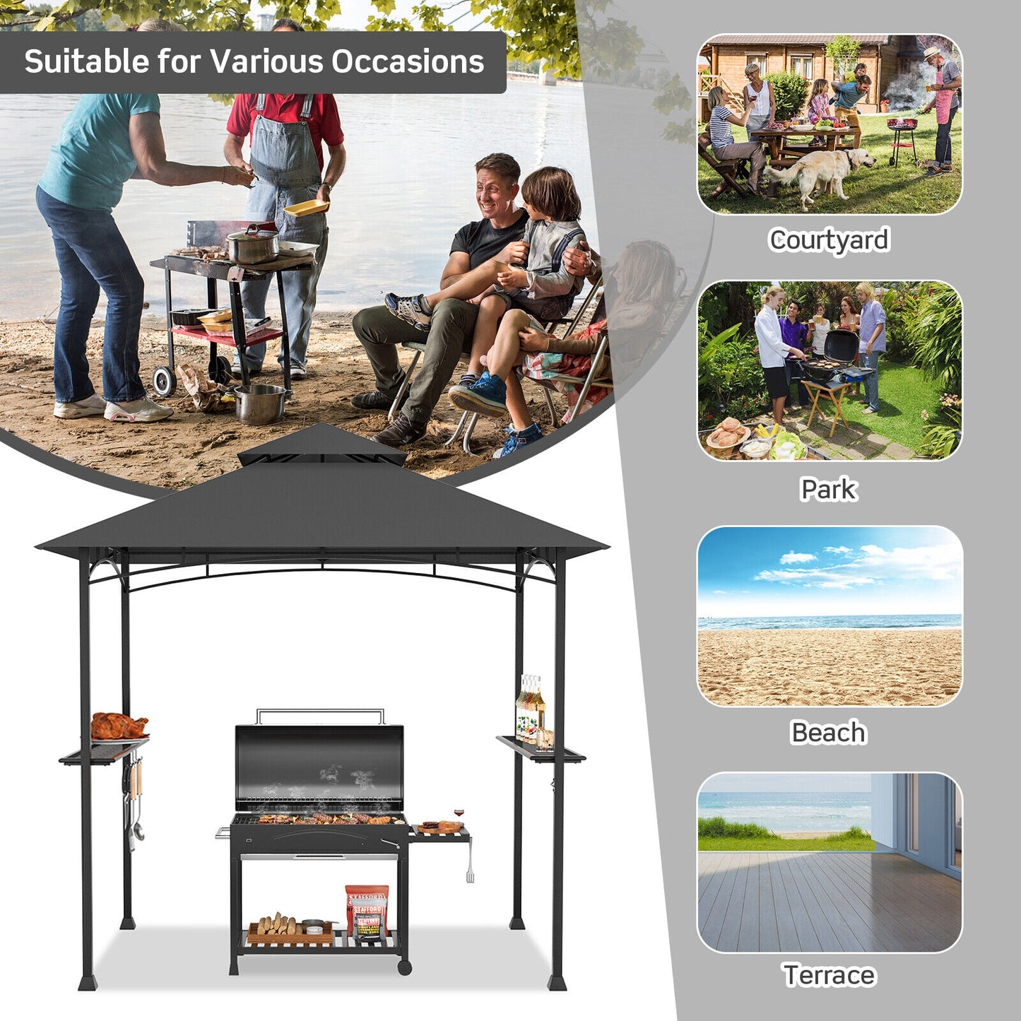 8 x 5 Feet Outdoor Barbecue Grill Gazebo Canopy Tent BBQ Shelter-Dark Gray