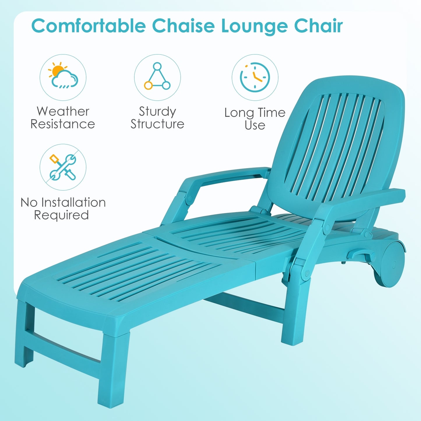Adjustable Patio Sun Lounger with Weather Resistant Wheels-Turquoise