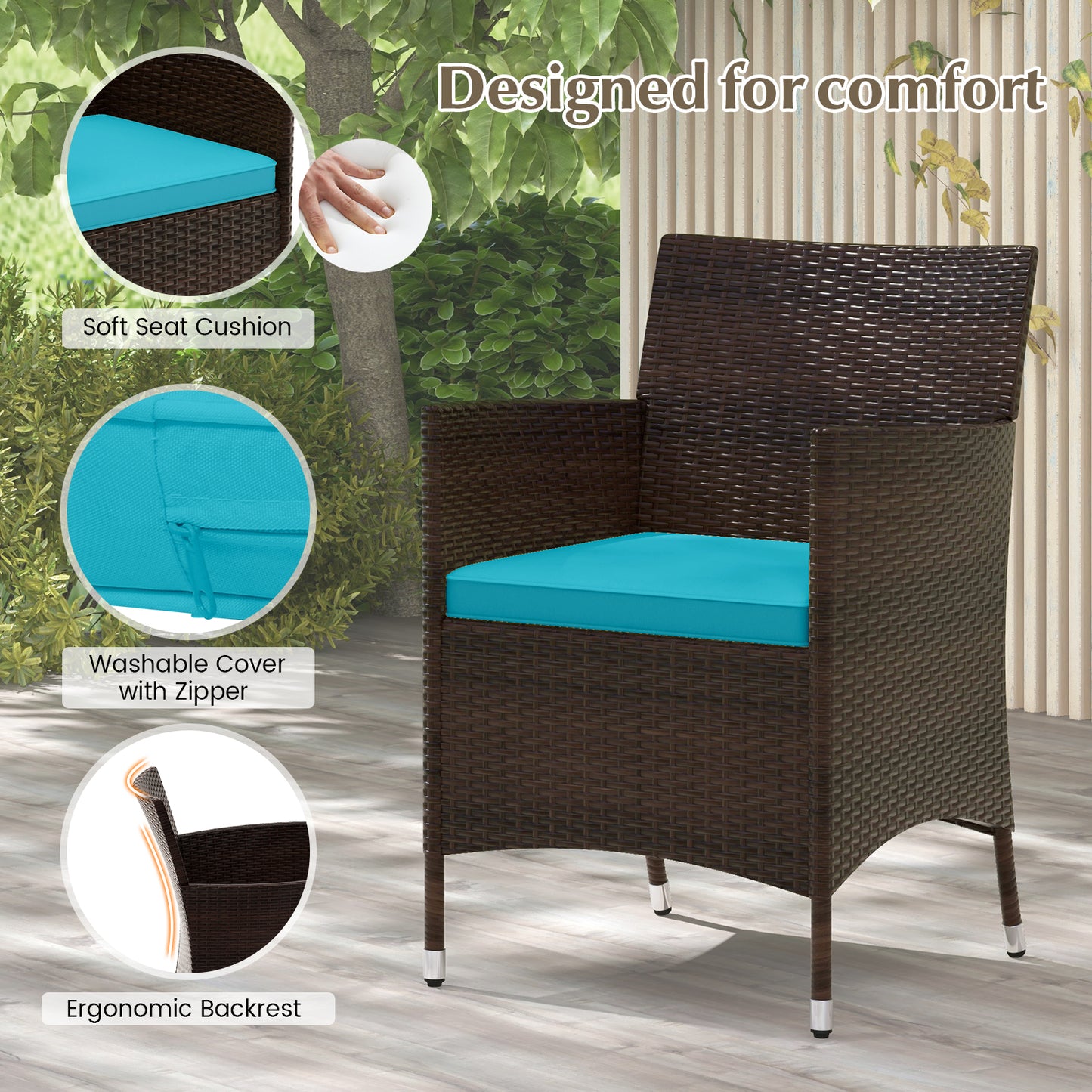 4 Pieces Comfortable Outdoor Rattan Sofa Set with Glass Coffee Table-Turquoise
