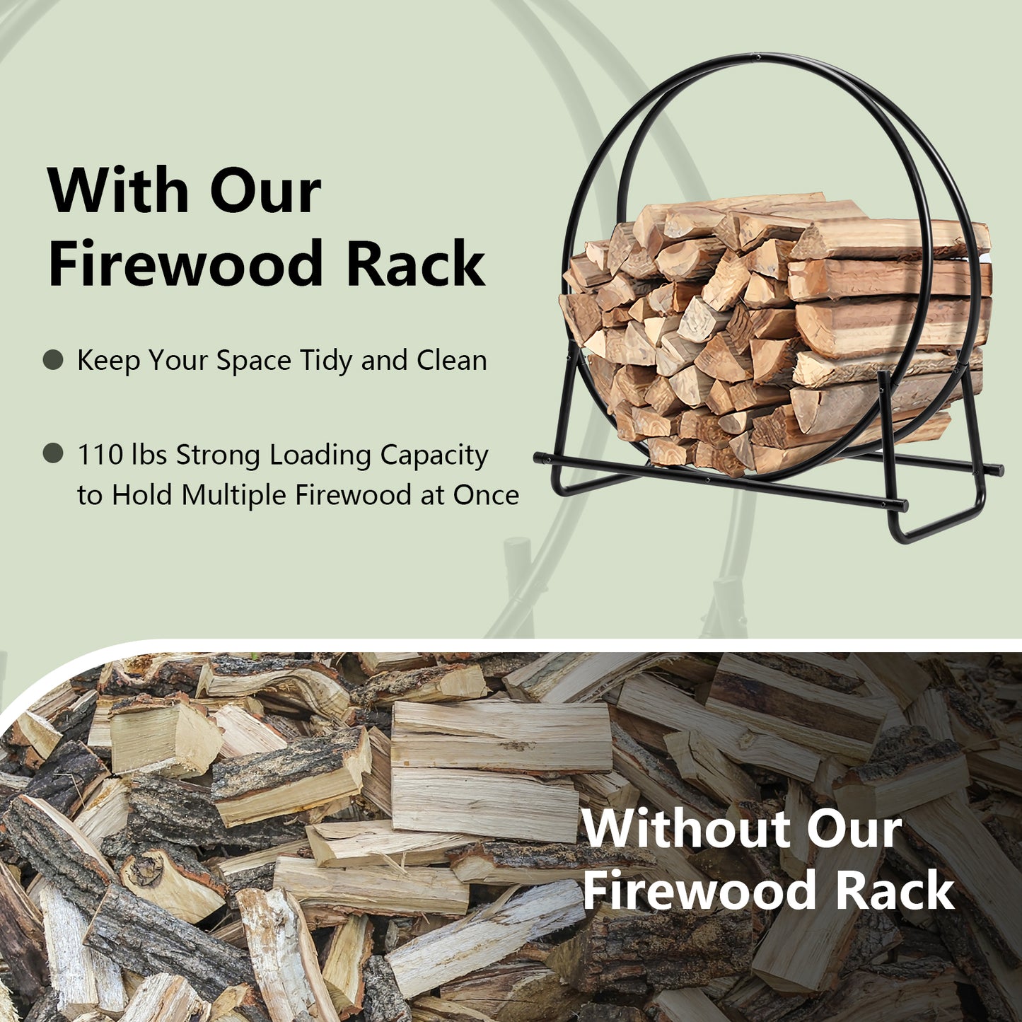 30-Inch Tubular Steel Log Hoop Firewood Storage Rack