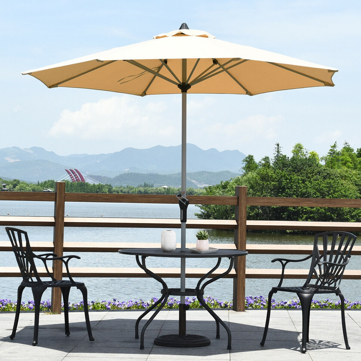 9 Feet Patio Outdoor Market Umbrella with Aluminum Pole without Weight Base-Beige