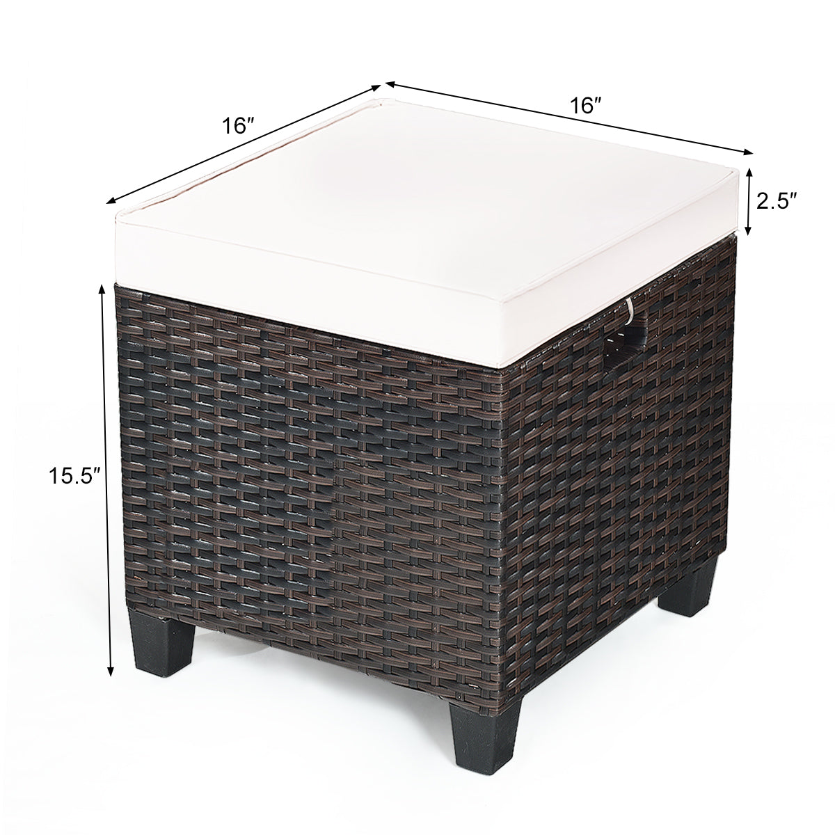 2 Pieces Patio Rattan Ottoman Cushioned Seat-Beige