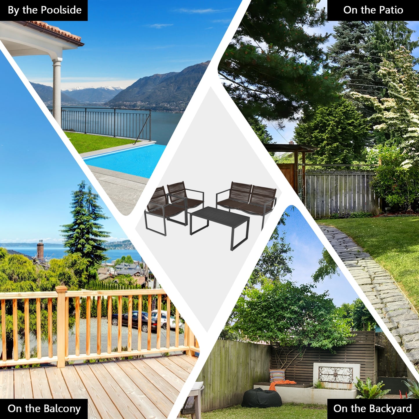 4 Pieces Patio Furniture Conversation Set with Sofa Loveseat