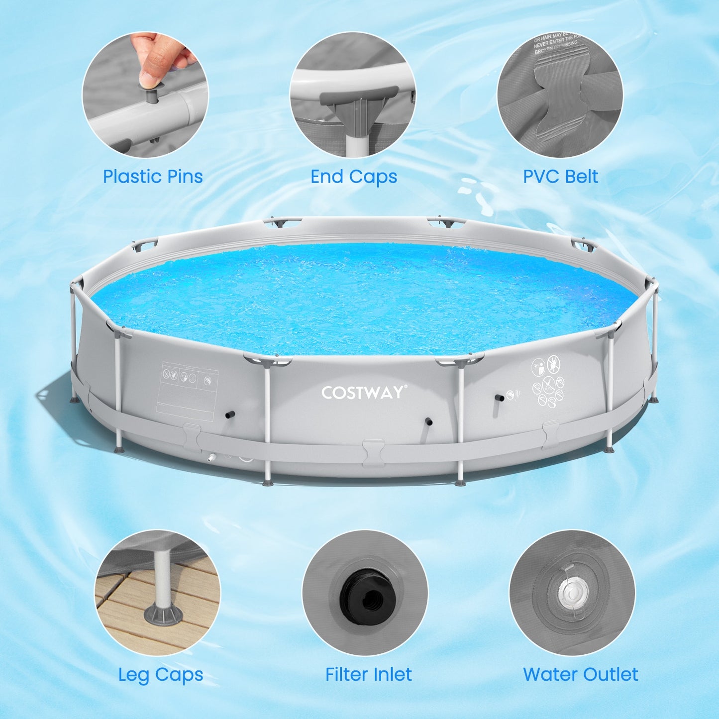 Round Above Ground Swimming Pool With Pool Cover-Gray