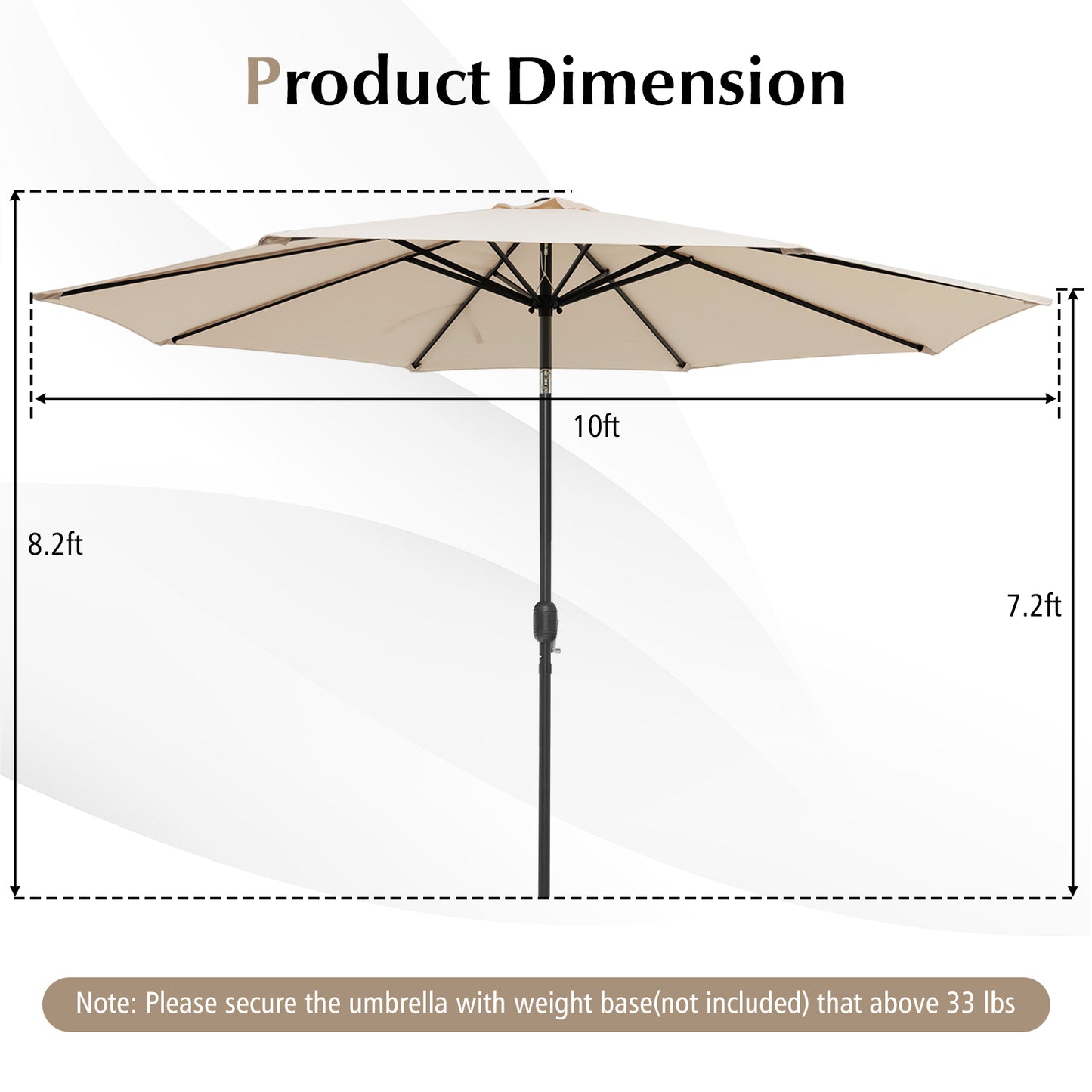 10 Feet Outdoor Patio Umbrella with Tilt Adjustment and Crank-Beige
