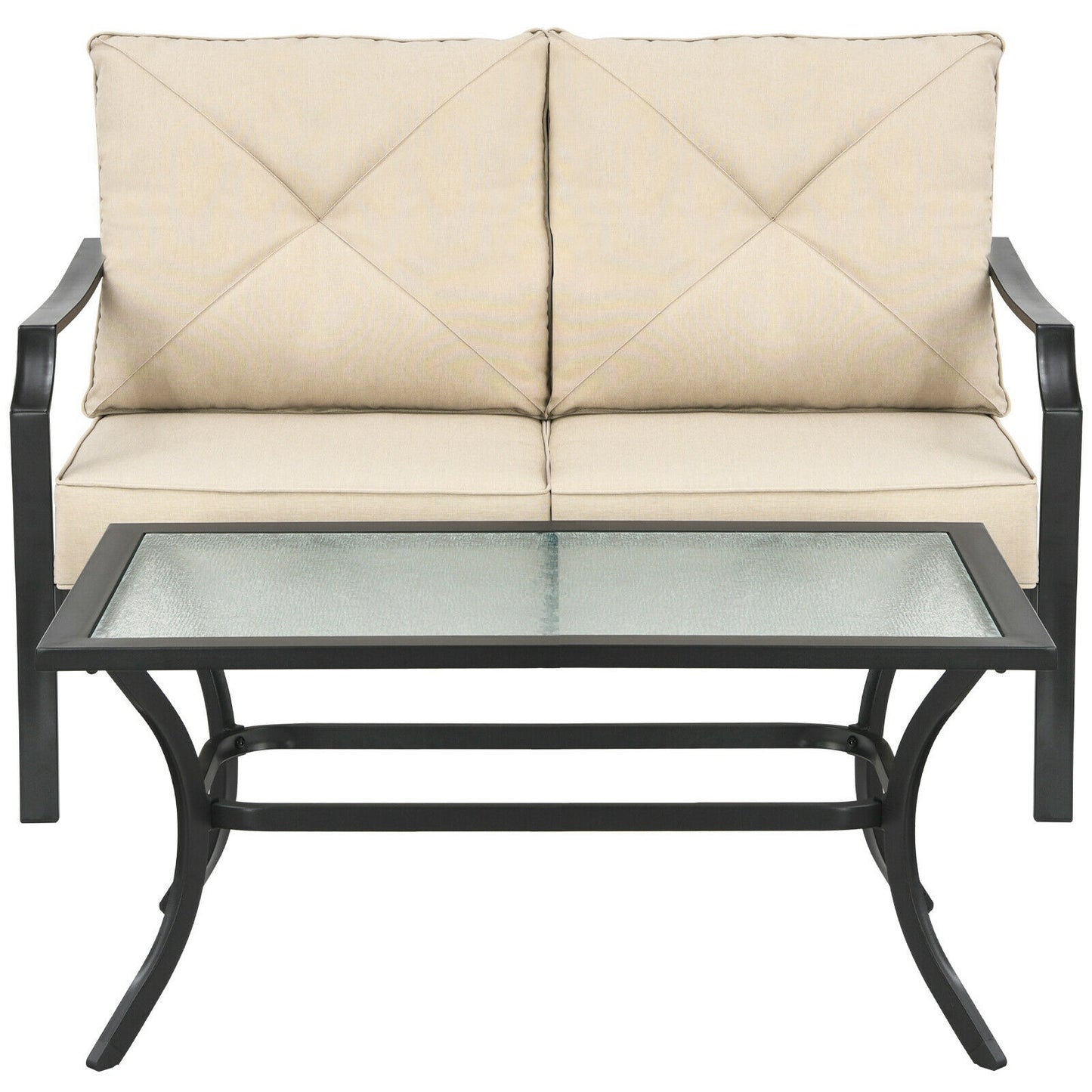 2 Pieces Patio Outdoor Cushioned  Sofa Bench with Coffee Table-Beige