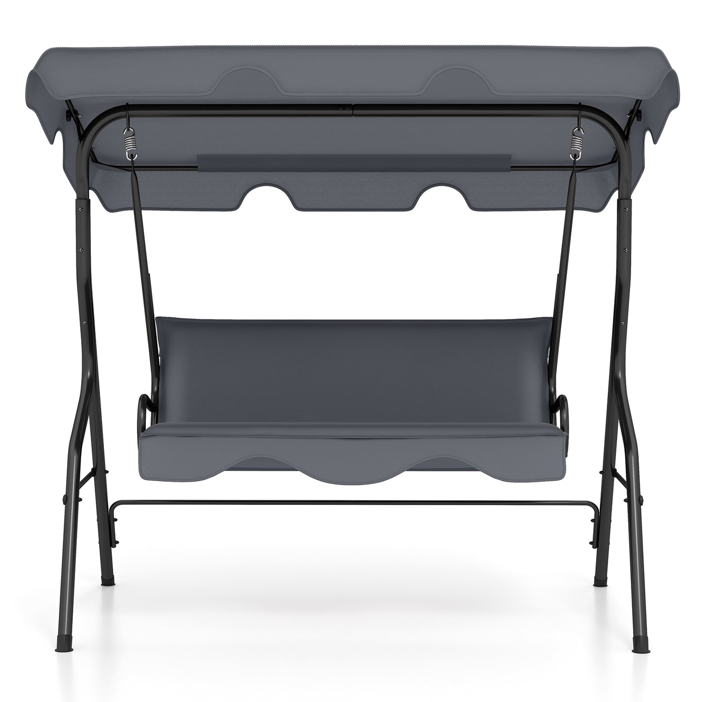 3-Seat Outdoor Patio Canopy Swing with Cushioned Steel Frame-Gray