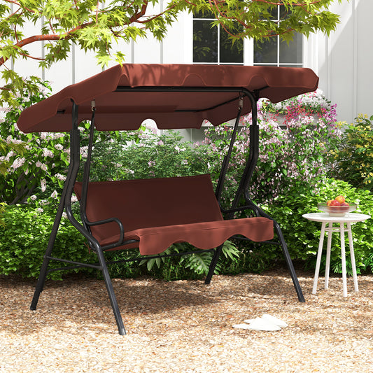 3 Seats Patio Canopy Swing-Brown