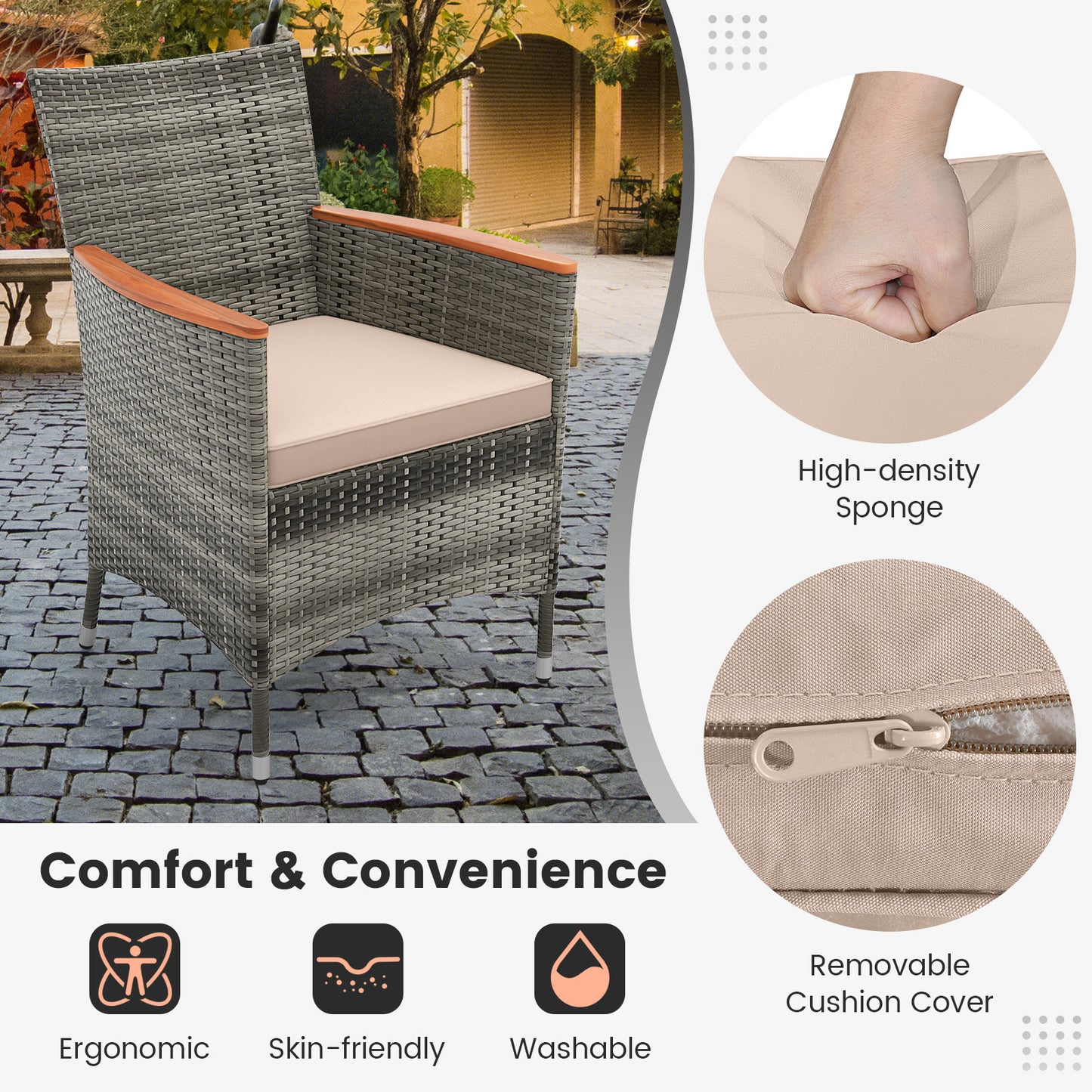 10 Pieces Patio Wicker Dining Set with 15 Feet Double-Sided Patio Umbrella-Brown