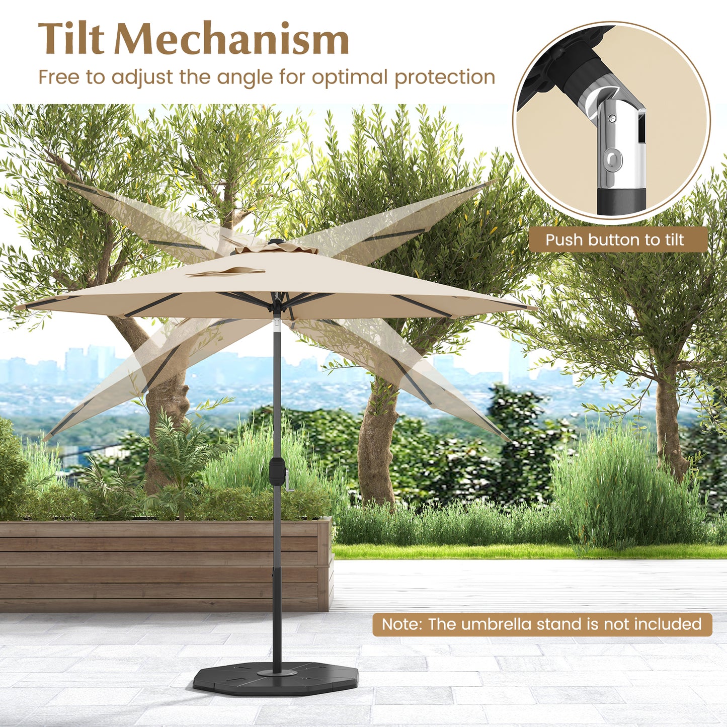9 ft Outdoor Market Patio Table Umbrella Push Button Tilt Crank Lift-Beige