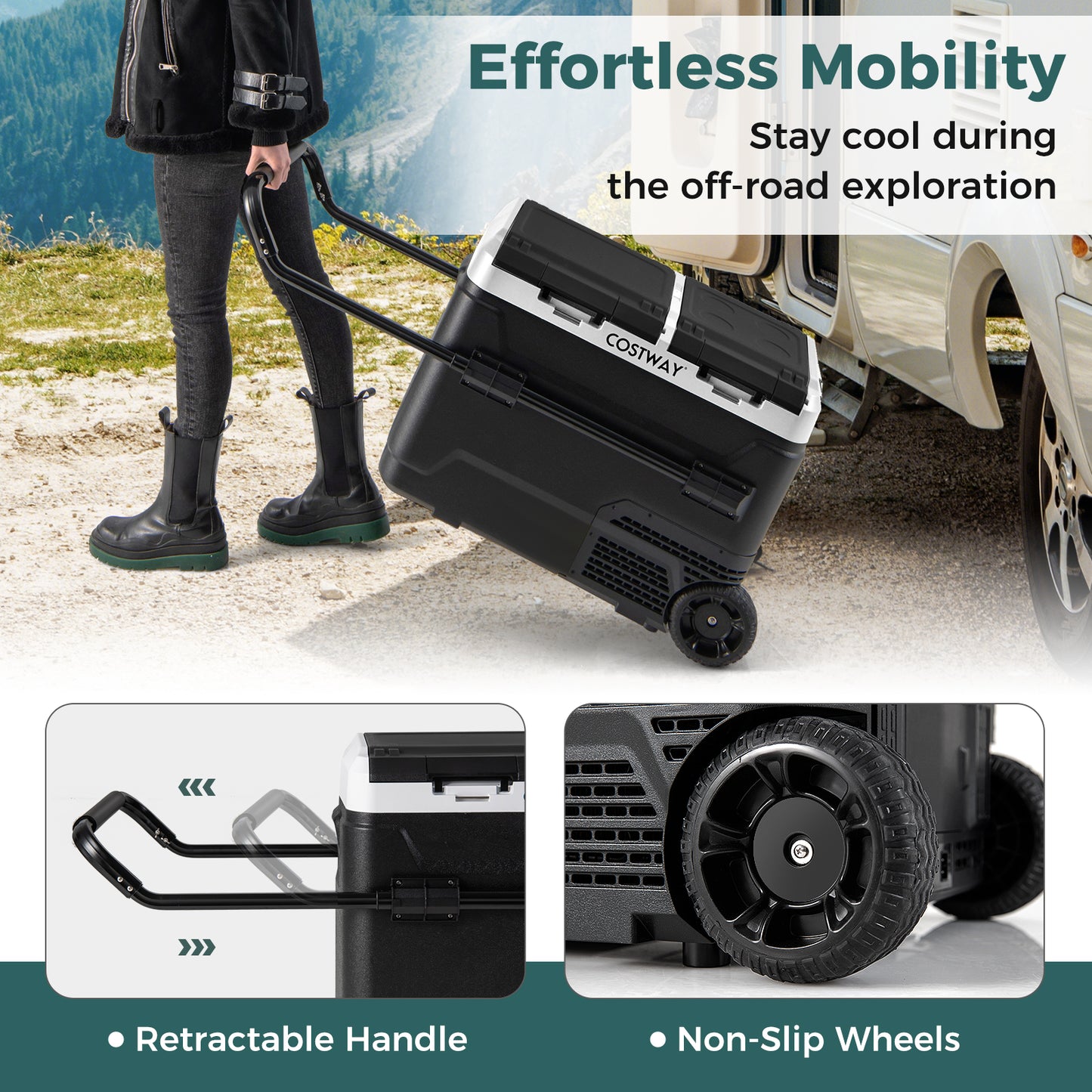 Dual Zone 12V Car Refrigerator for Vehicles Camping Travel Truck RV Boat Outdoor and Home Use-Black