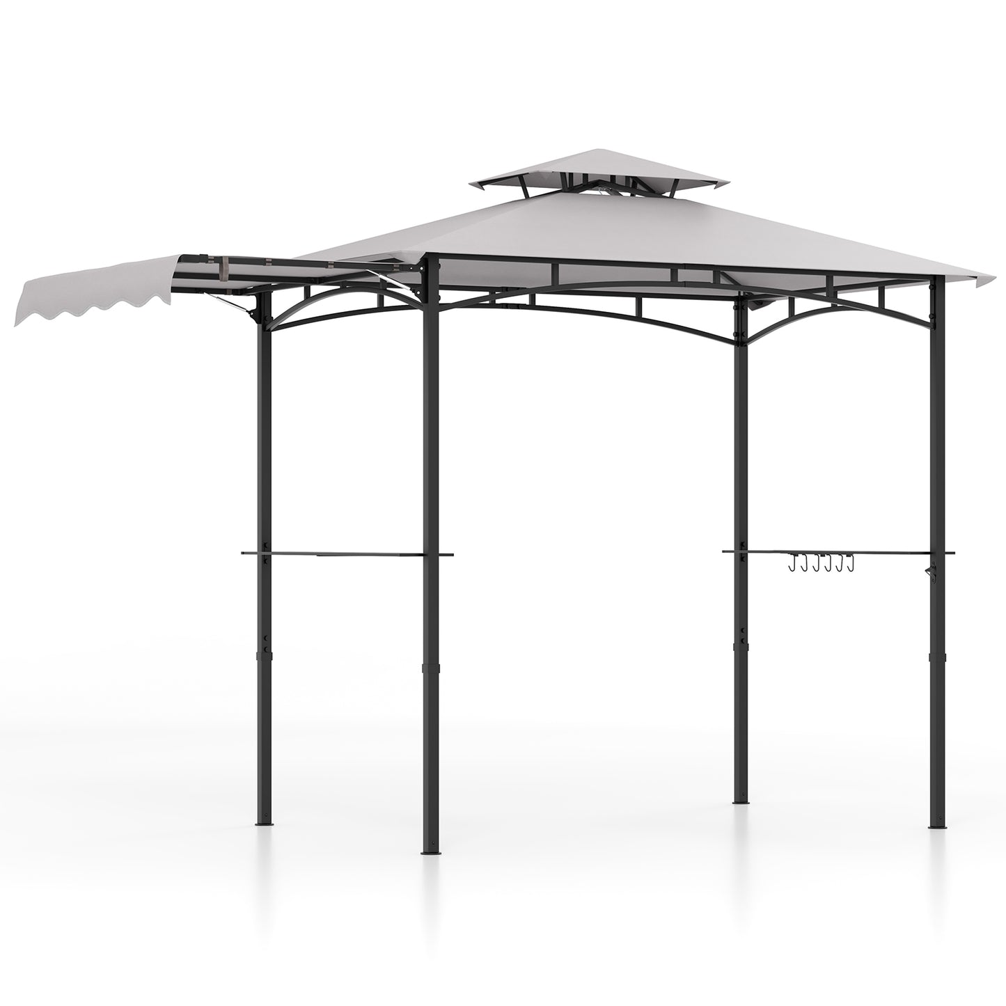 11 x 5 FT Grill Gazebo with Side Awning and Double-Tiered Top-Gray