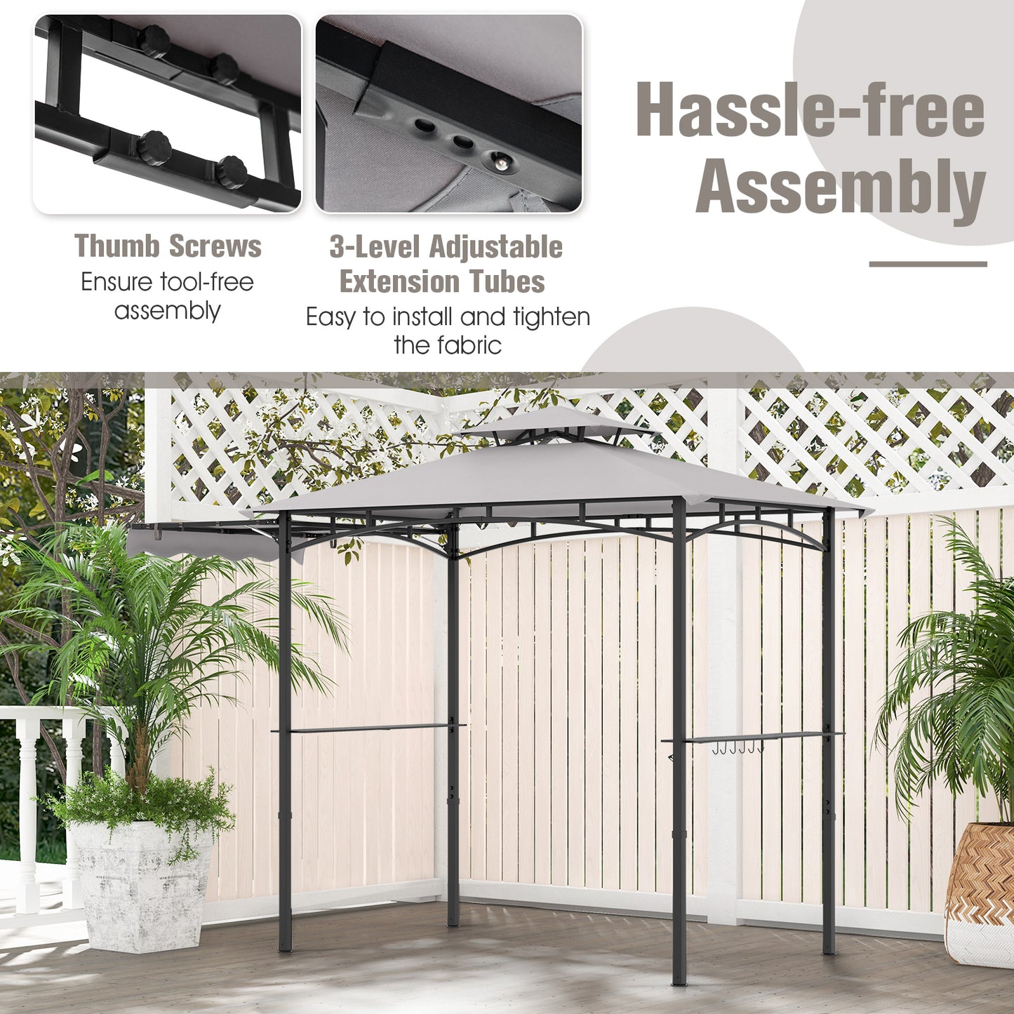 11 x 5 FT Grill Gazebo with Side Awning and Double-Tiered Top-Gray
