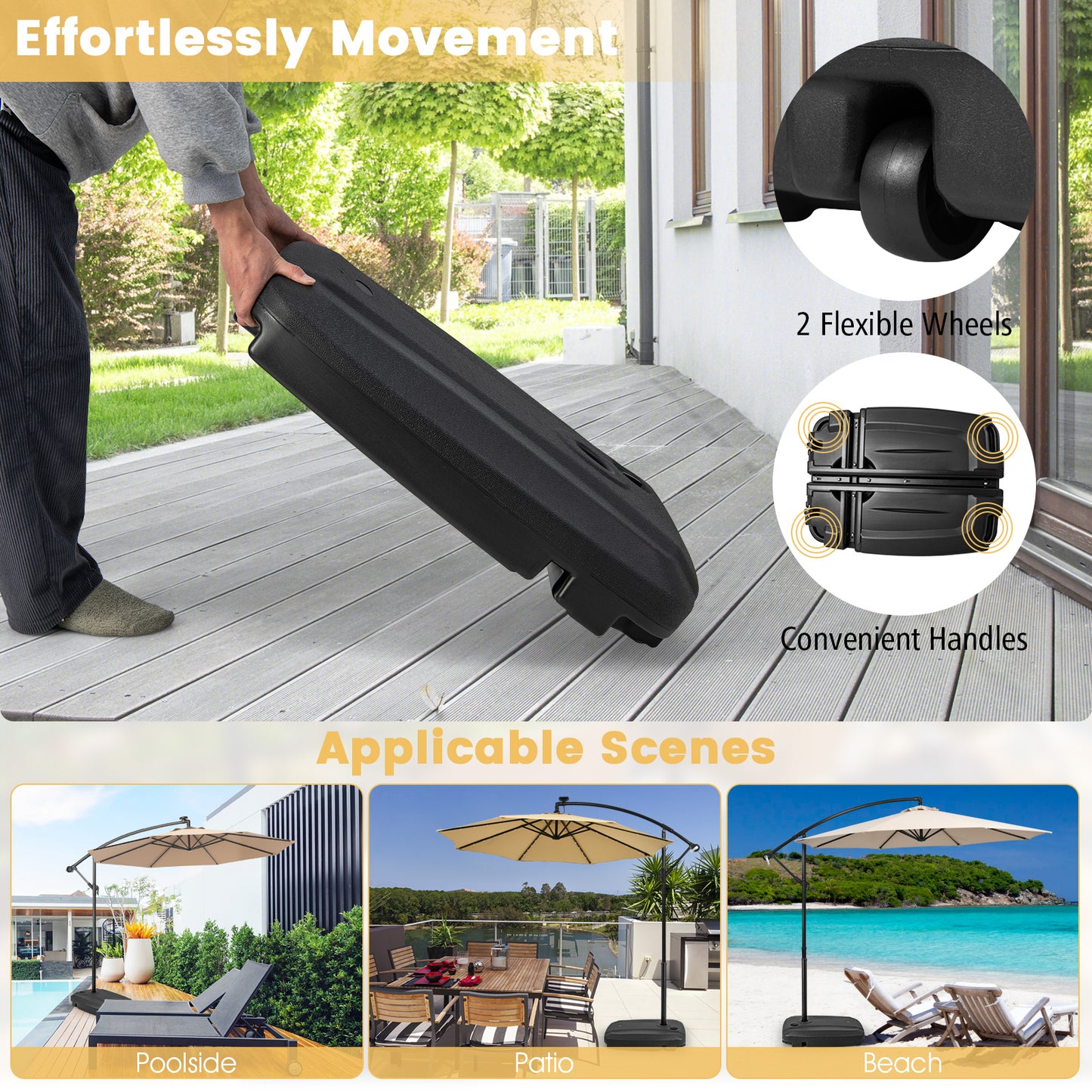 Fillable Universal Offset Umbrella Base with Cross Base and Wheels-Black