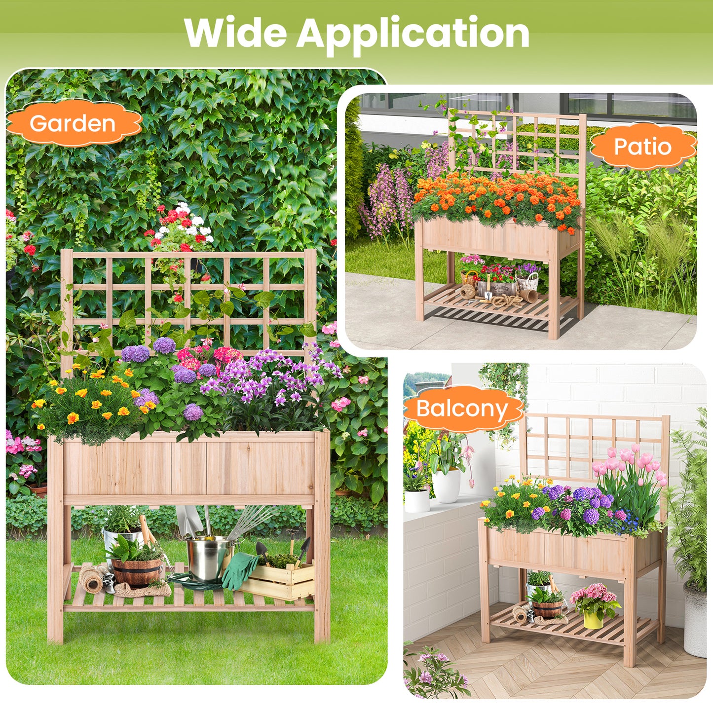 Raised Garden Bed Elevated Wooden Planter Box with Trellis