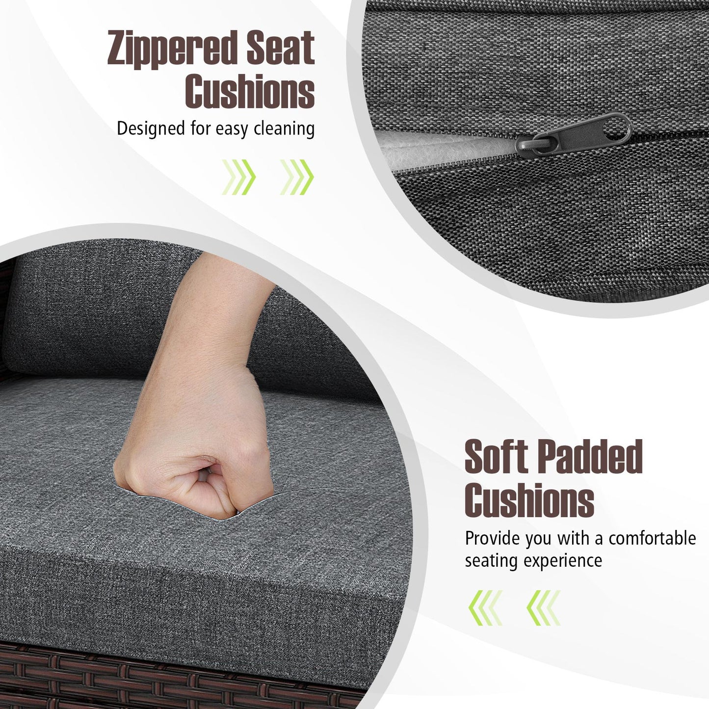 3 Pieces Rattan Patio Furniture Set with Washable Cushion-Gray