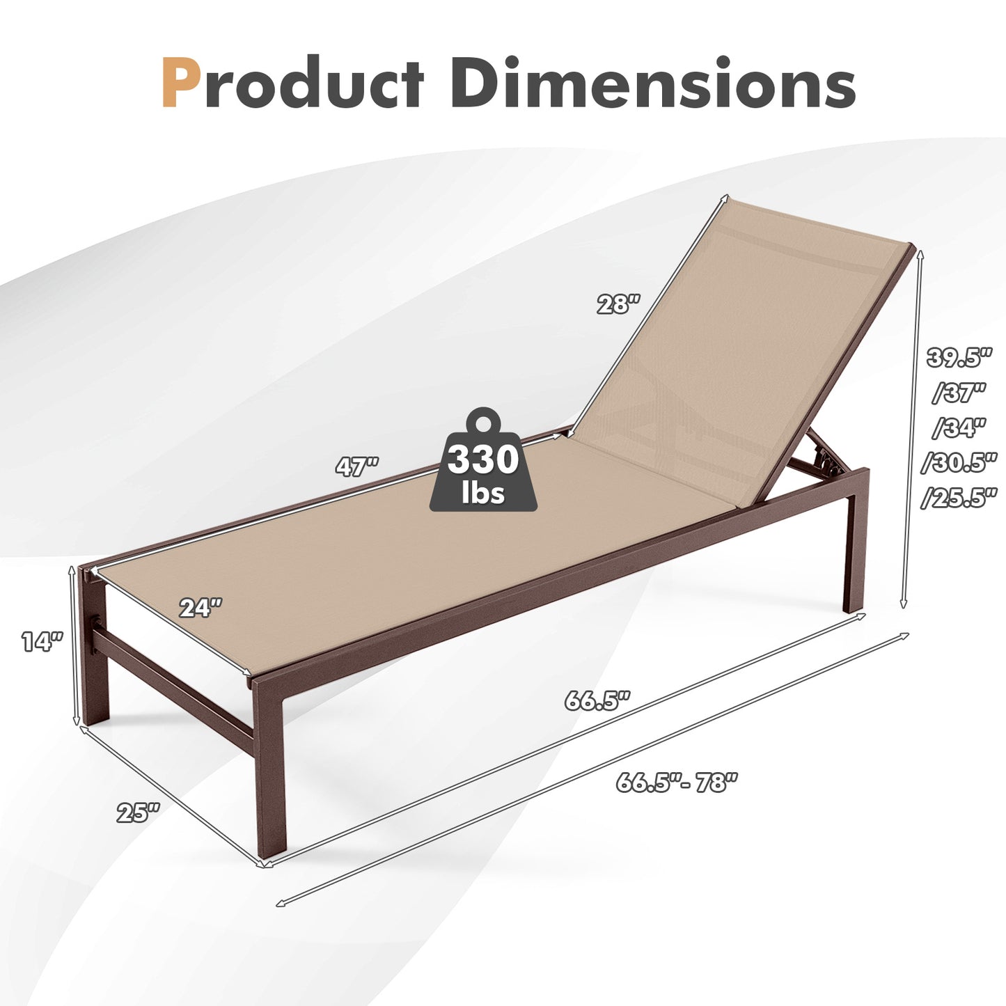 6-Position Chaise Lounge Chairs with Rustproof Aluminium Frame-Brown