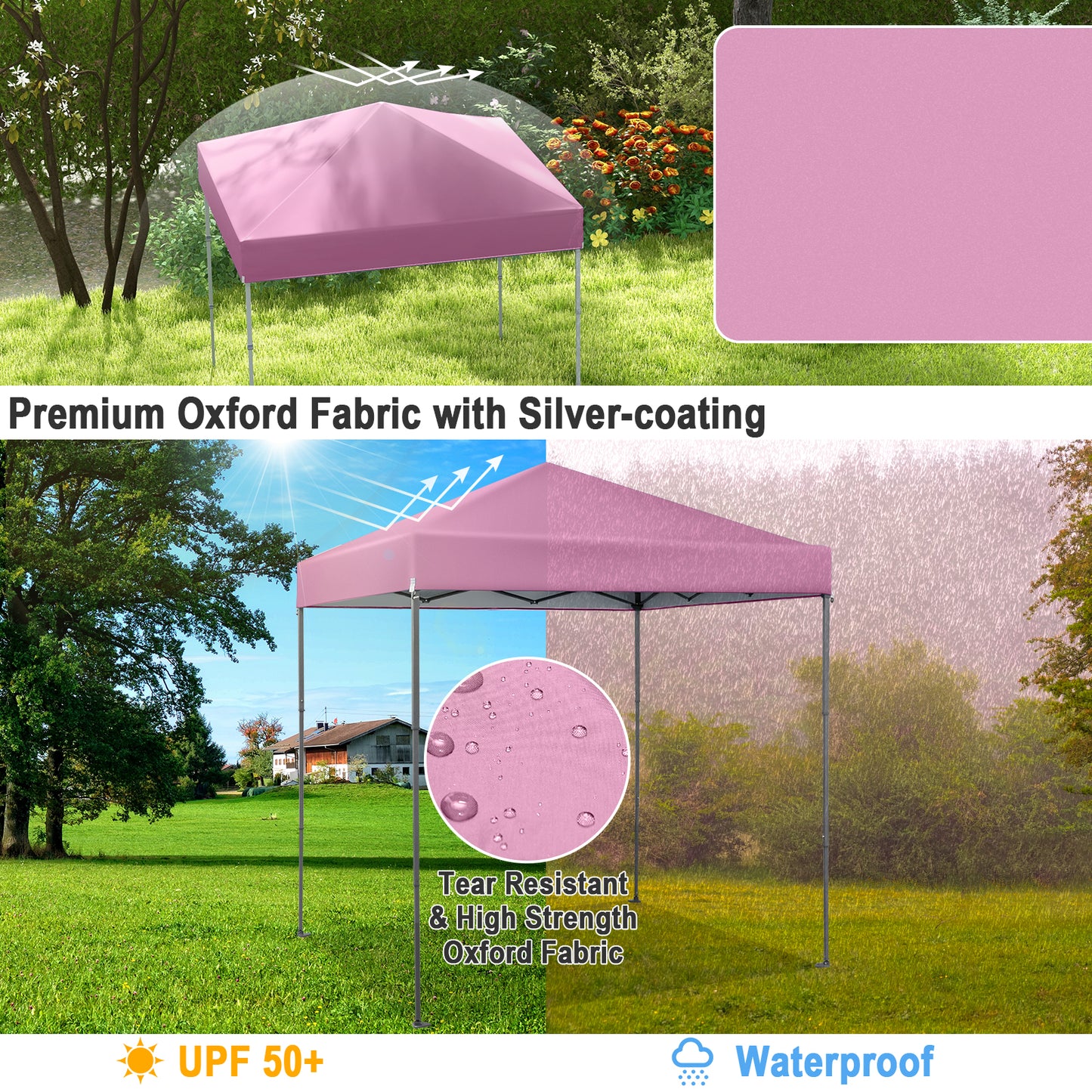 6.6 x 6.6 Feet Outdoor Pop-up Canopy Tent with UPF 50+ Sun Protection-Pink