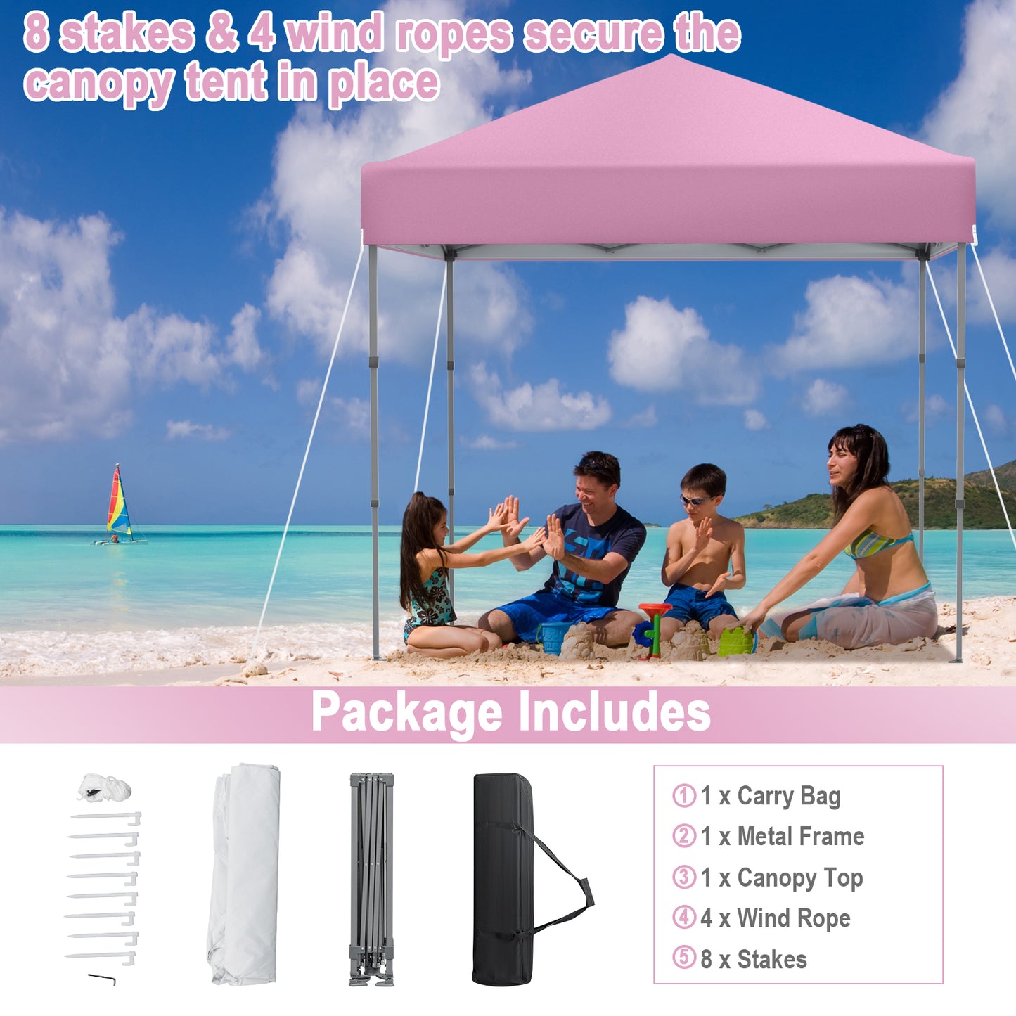 6.6 x 6.6 Feet Outdoor Pop-up Canopy Tent with UPF 50+ Sun Protection-Pink