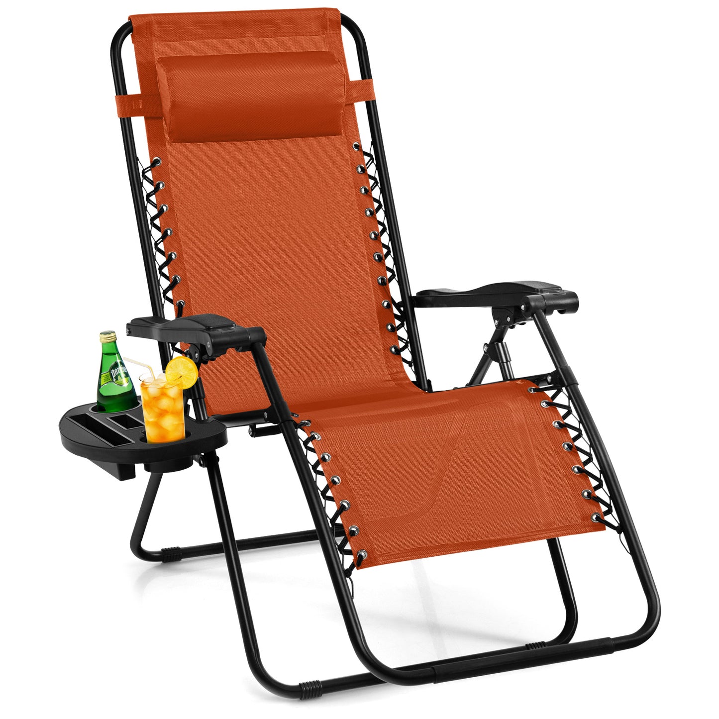 Outdoor Folding Zero Gravity Reclining Lounge Chair with Utility Tray-Orange