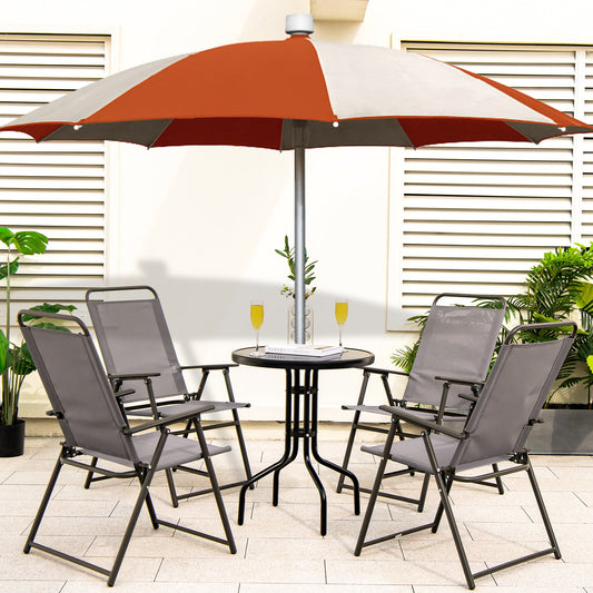Outdoor Folding Sling Chairs Set of 4 with Armrest and Backrest-Gray