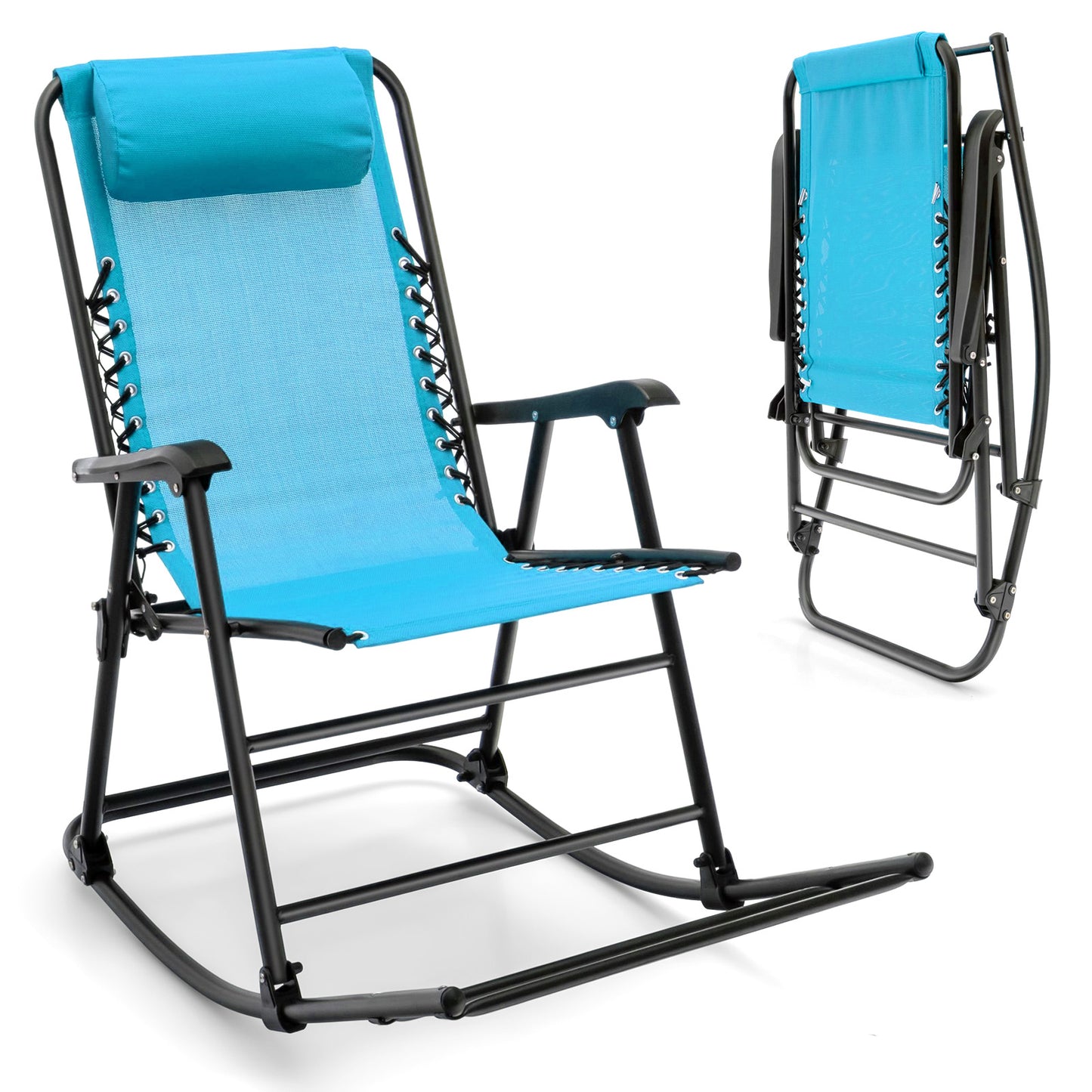 Outdoor Patio Headrest Folding Zero Gravity Rocking Chair-Turquoise
