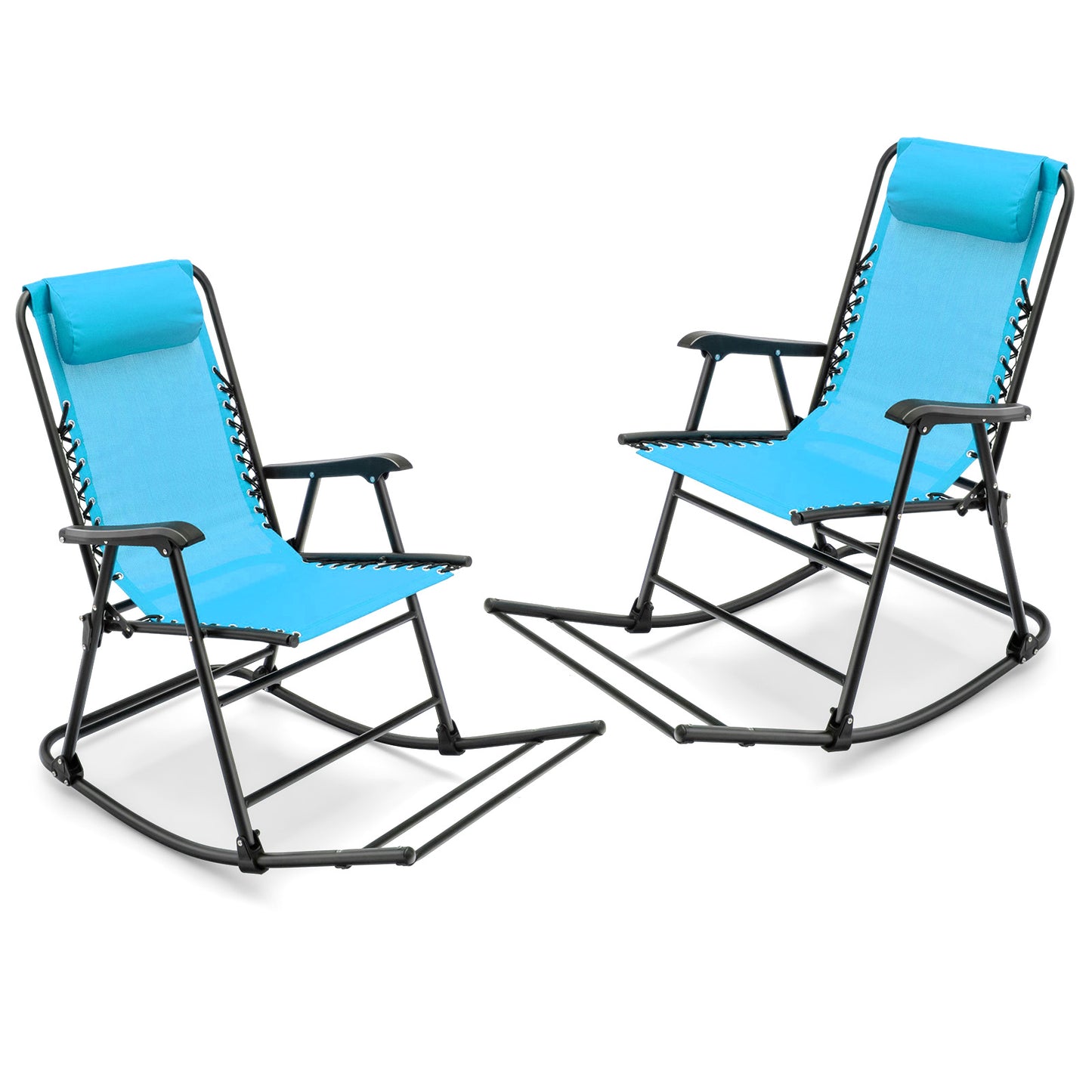 Outdoor Patio Headrest Folding Zero Gravity Rocking Chair-Turquoise