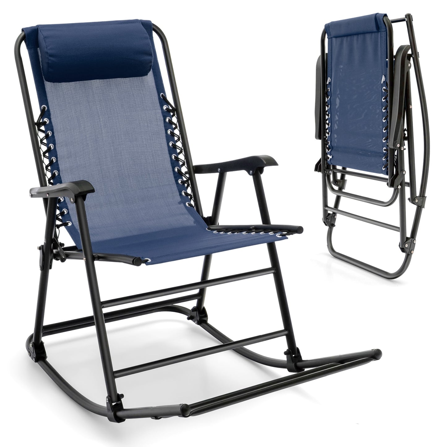 Outdoor Patio Headrest Folding Zero Gravity Rocking Chair-Blue