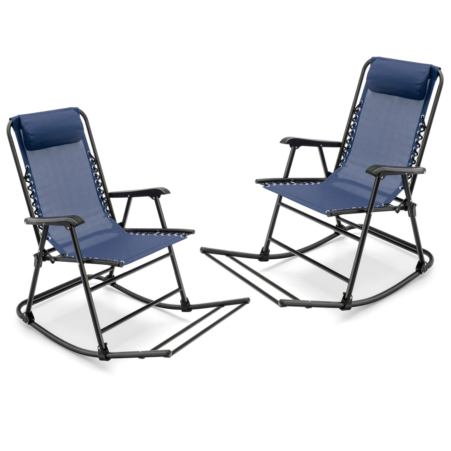 Outdoor Patio Headrest Folding Zero Gravity Rocking Chair-Blue