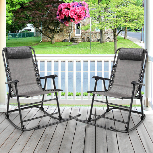 Outdoor Patio Headrest Folding Zero Gravity Rocking Chair-Gray
