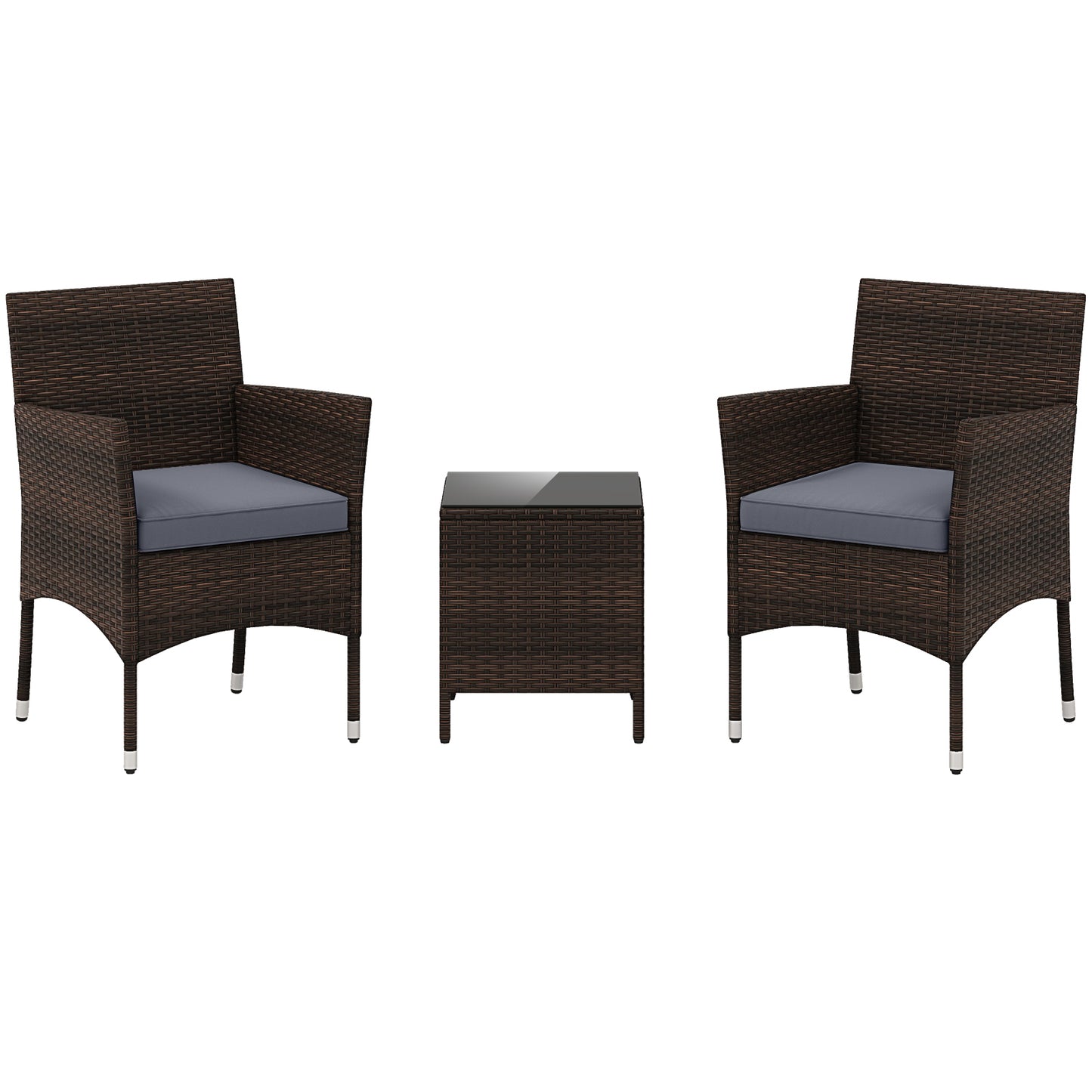 3 Pieces Outdoor Conversation Set with Cushioned Seat and Glass Tabletop-Gray